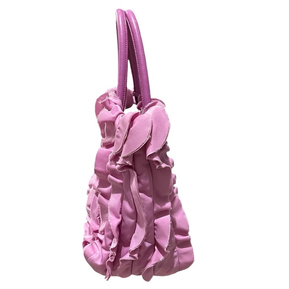 PRADA Tessuto Ruffled Leather Pink Tote Bag - Picture 5 of 15